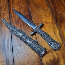 Vtg Athens Dagger Ornate Bird Knife Letter Opener Silver Fixed Blade Sheath SEM