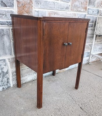 Vintage Mid Century Wood Record Cabinet Stand Table, 12'' Slots