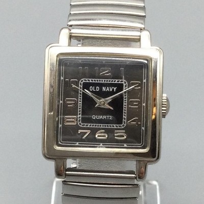 Old Navy Womens Watch 27mm Black Dial Silver Stretch 294-902-105 New Battery