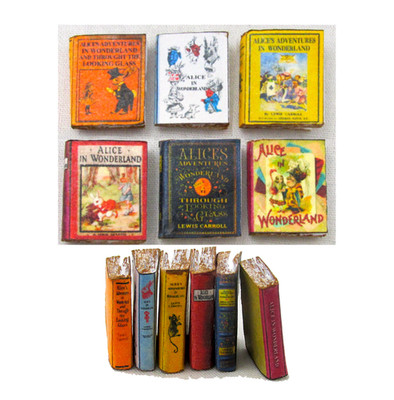 ALICE IN WONDERLAND 6 Pc Dollhouse Miniature Books 1:12 Scale PROP Faux
