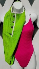 2-VTG 60's 1-Piece Swimsuits - 1-Sirena Hot Pink 10  1-Christina Lime Green 10L