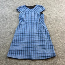 J.Crew A-Line Dress Womens 14 Blue Black Windowpane Check Tweed Cap Sleeve Party