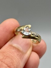 Estate 10k Solid Gold 1.3g Channel-Set Triangle White Topaz Diamond Ring Size 7