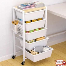 Rolling Storage Cart W/ Drawers Metal Frame Pegboards & Lockable Wheels New