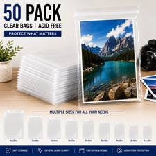 Pack of 50 Clear Bags for Photo Mat Pictures Acid-Free Mutilple Size