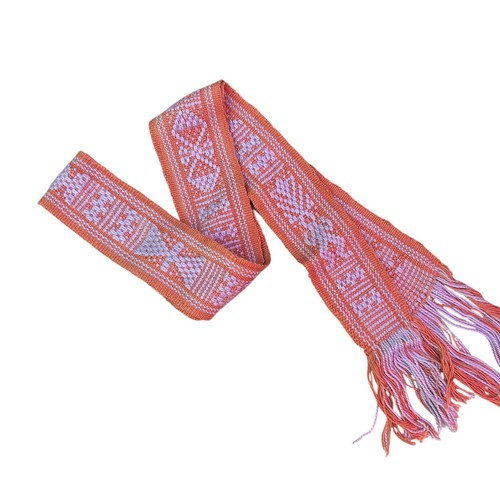 Peruanischer Vintage Lavendel & Orange handgewebter Schamane Chumpi Gürtel Taille Schärpe 53"