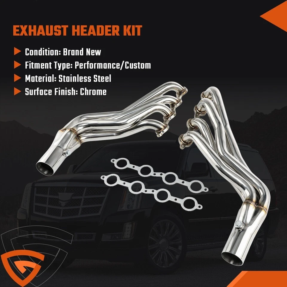 Long Tube Stainless Steel Headers w/ Gaskets for Chevy GMC 07-14 4.8L 5.3L 6.0L - Bild 4 von 4