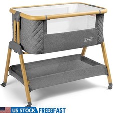 3 In 1 Baby Bassinet w/Wheels Bedside Sleeper 7 Adjustable Heights Foam Mattress