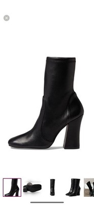 Stuart Weitzman Curve block 100 Sculpted Heel Black Leather Boot Size 10.5 New