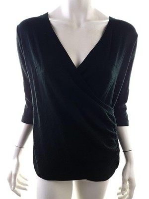 SMASHED LEMON Damen Wickelpullover Gr. 40 Schwarz Leichter Strick 3/4 Ärmel