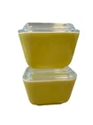 2 Vintage PYREX Yellow 1-1/2 Cups Refrigerator Dish With Lids 501-B
