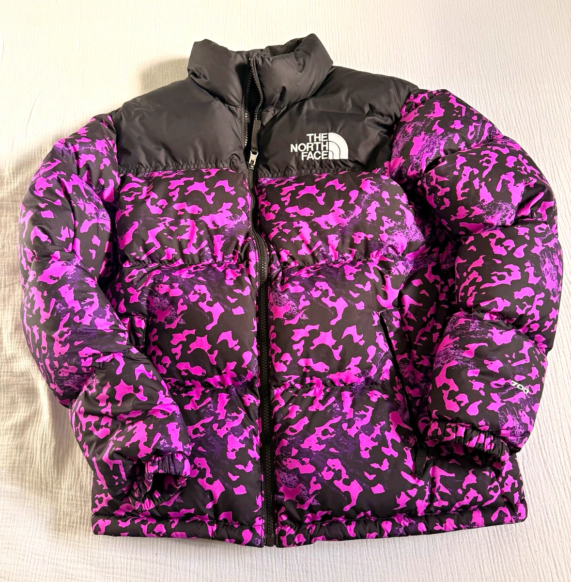 The North Face Girls XL 700 Down Full Zip Camo Puffer Jacket Pink/Black Nylon