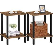  End Table, Set of Side Table, Nightstand-Tier Storage Shelf, 2 Brown and Black