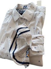 Robert Graham Shirt Mens XL White All Over Blue Dots Stretch Contrasting Cuff