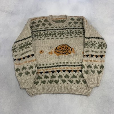Vintage Strickpullover Abstrakt Gemustert Grobstrick Pullover Damen L