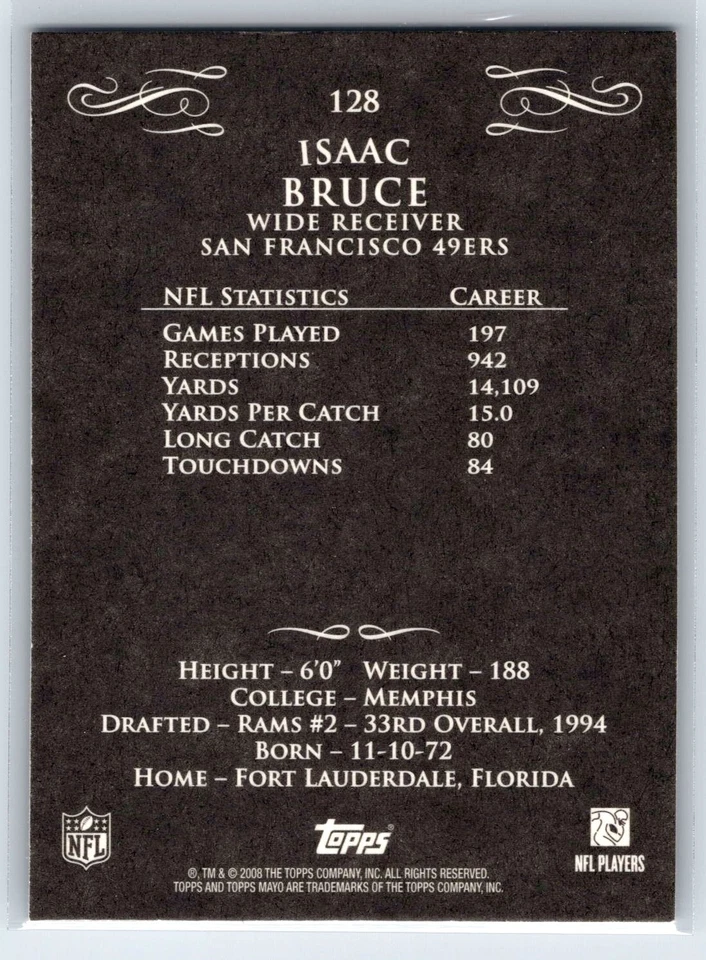 2008 Topps Mayo Isaac Bruce San Francisco 49ers #128 - Image 2 of 2