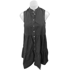 Madewell Black Gray Sleeveless Tiered Button Down Mini A-Line Shirt Dress Sz XS