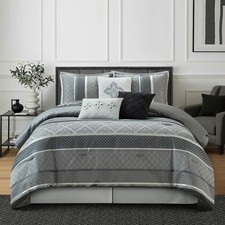 Stratford Park Jacquard 7 Piece Comforter Set, Grey, California King Size, Ge...
