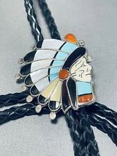 UNBELIEVABLE VINTAGE ZUNI RALPH QUAM BLUE GEM TURQUOISE STERLING SILVER BOLO