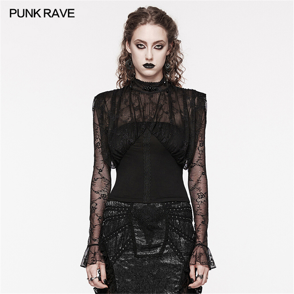 未使用級 PUNK RAVE 編み上げ レースアップ ロングシャツ ゴシック PUNK RAVE Women Punk Gothic Daily Lace Steampunk Black long