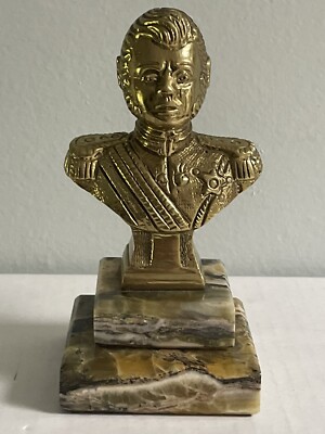 Miniature Brass Bust Of Bernardo O Higgins Chile On Padded Marble Base *See Pics