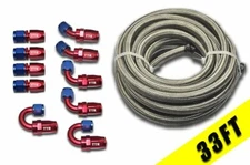33FT AN10 Stainless Steel Braided Fuel Line 10 Fitting Hose End Adaptor Swivel