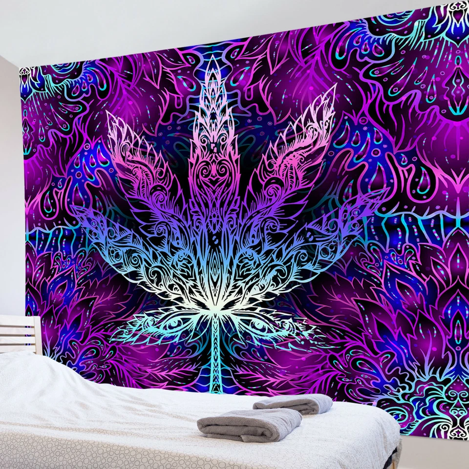 Trippy Weed Tapestry Psychedelic Marijuana Leaf Wall Hanging For Living Room - Image 2 of 4