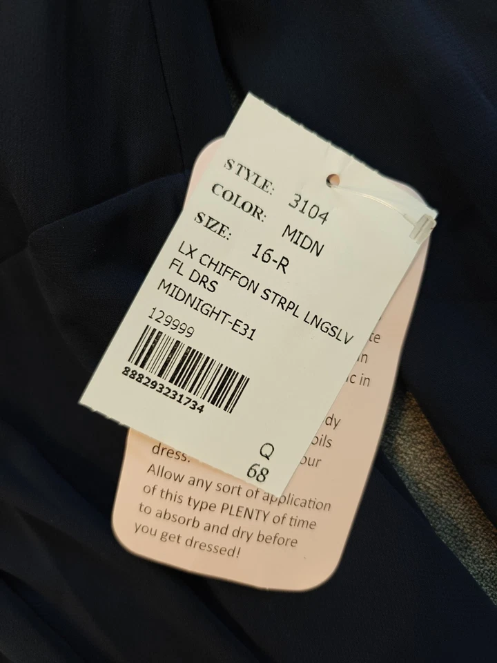 Dessy Collection Convertible Neck Long Sleeve Chiffon Gown 3104 Midnight Blue 16 - Image 3 of 4