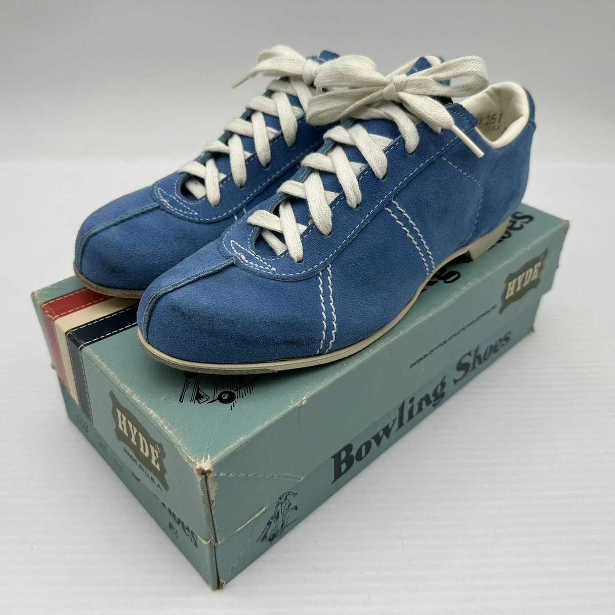 HYDE BOWLING SHOES Vintage 60s-70s Blue Suede Leather Women Sz 6.5 Nice W  Box