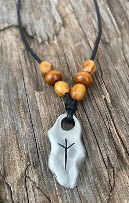 Halskette Algiz Rune Leder Kette Wikinger Schmuck Holz Perle Runenstein K 22.4