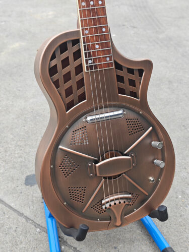 Aiersi Matte Cutaway Red Rust Electric Parlour Resonator Guitar with Pickup - Picture 1 of 5