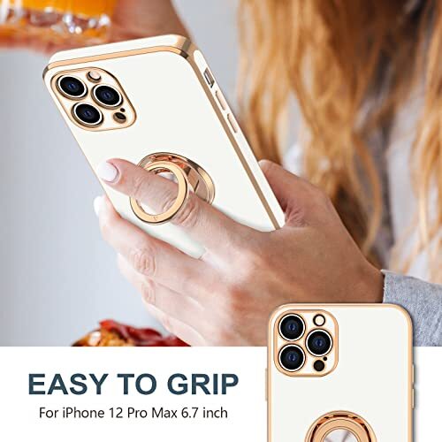 Hülle für iPhone 12 Pro Max Hülle mit Ring Ständer [360° Drehbar Ring Weiß - Bild 2 von 7