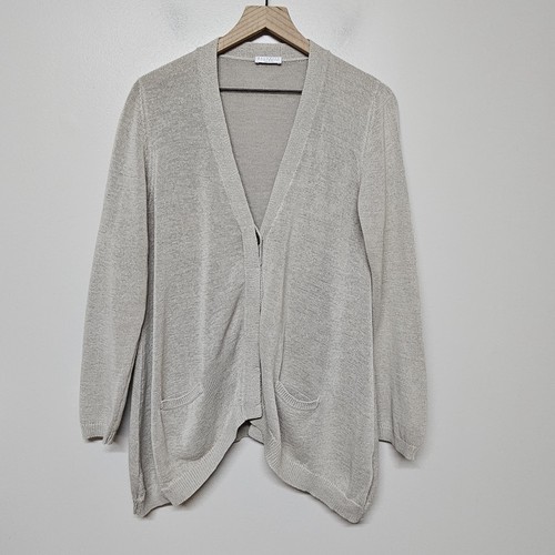Brunello Cucinelli Oversized Beige Linen Button Cardigan Sweater Italy M READ