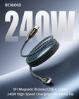 Fast Charger Cable Cord Magnetic Auto-Recoil USB Laptop Phone up to 240W 480Mbps