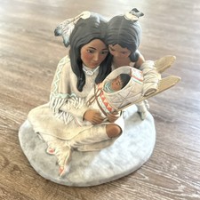 VTG Ceramic Bisque Native American Indian Woman with Children Hand Painted 1989