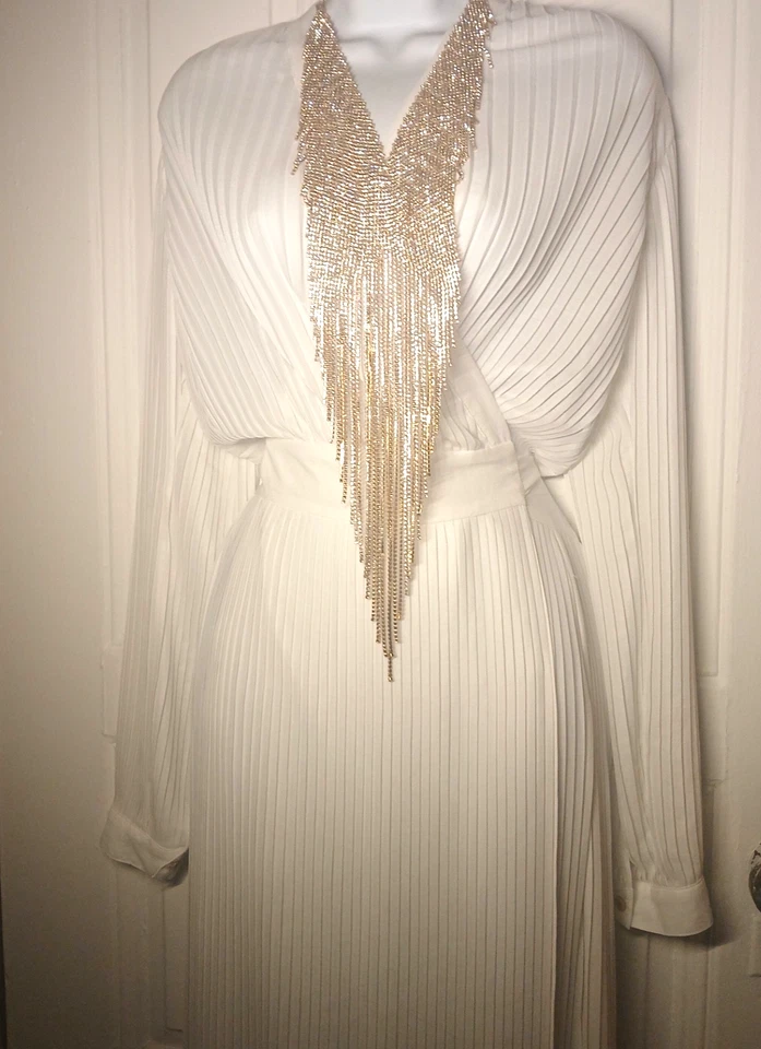 HERMOSO VESTIDO PLISADO BLANCO DIANE VON FURSTENBERG TALLA 6 S GUCCI VERSACE Foto 2 de 4