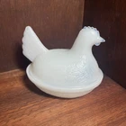 Vtg c1930's Hazel Atlas 4.5" Milkglass Hen In A Nest