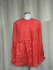 Blusa BLUE SAKS FIVE AVENUE Coral Lino Camisa Abotonada Pintuck Top Talla L