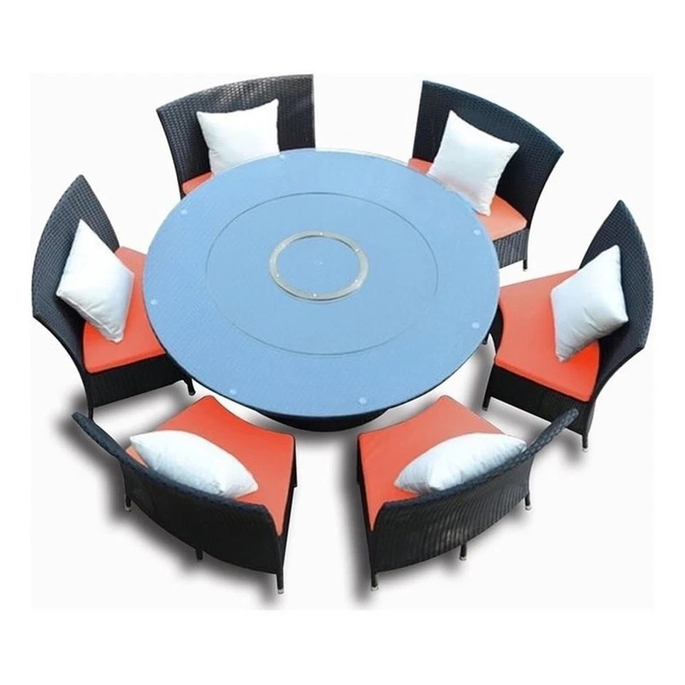 Manhattan Comfort Nightingdale 7-PC Rattan/Fabric Outdoor Dining Set in Orange - Image 2 of 4