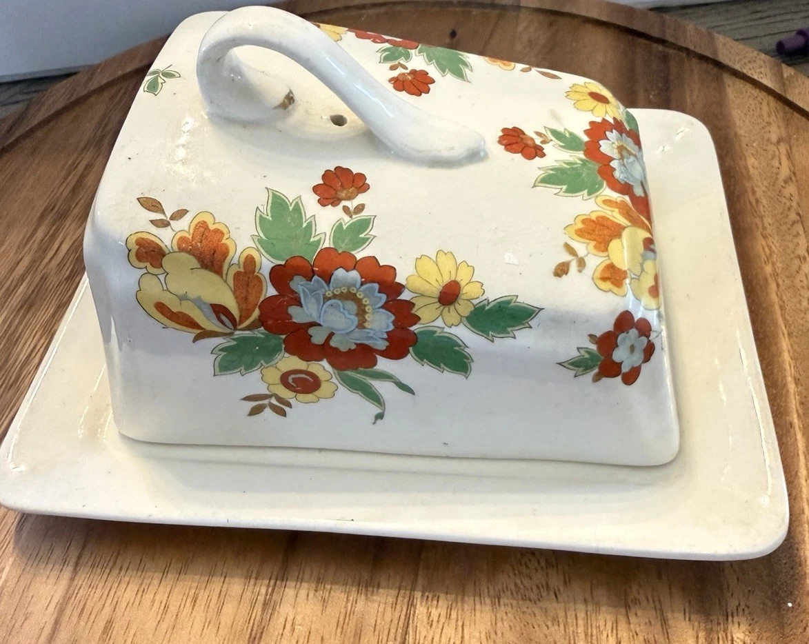 Vintage Rare Mid Century Gibsons England Slanted Cheese Butter Dish Floral 7”
Opens in a new window