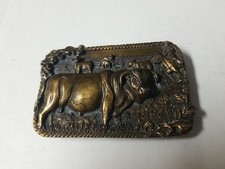 Vintage Bergamot Cattle Ranching Bull Cowboy Western Belt Buckle Brass Colored