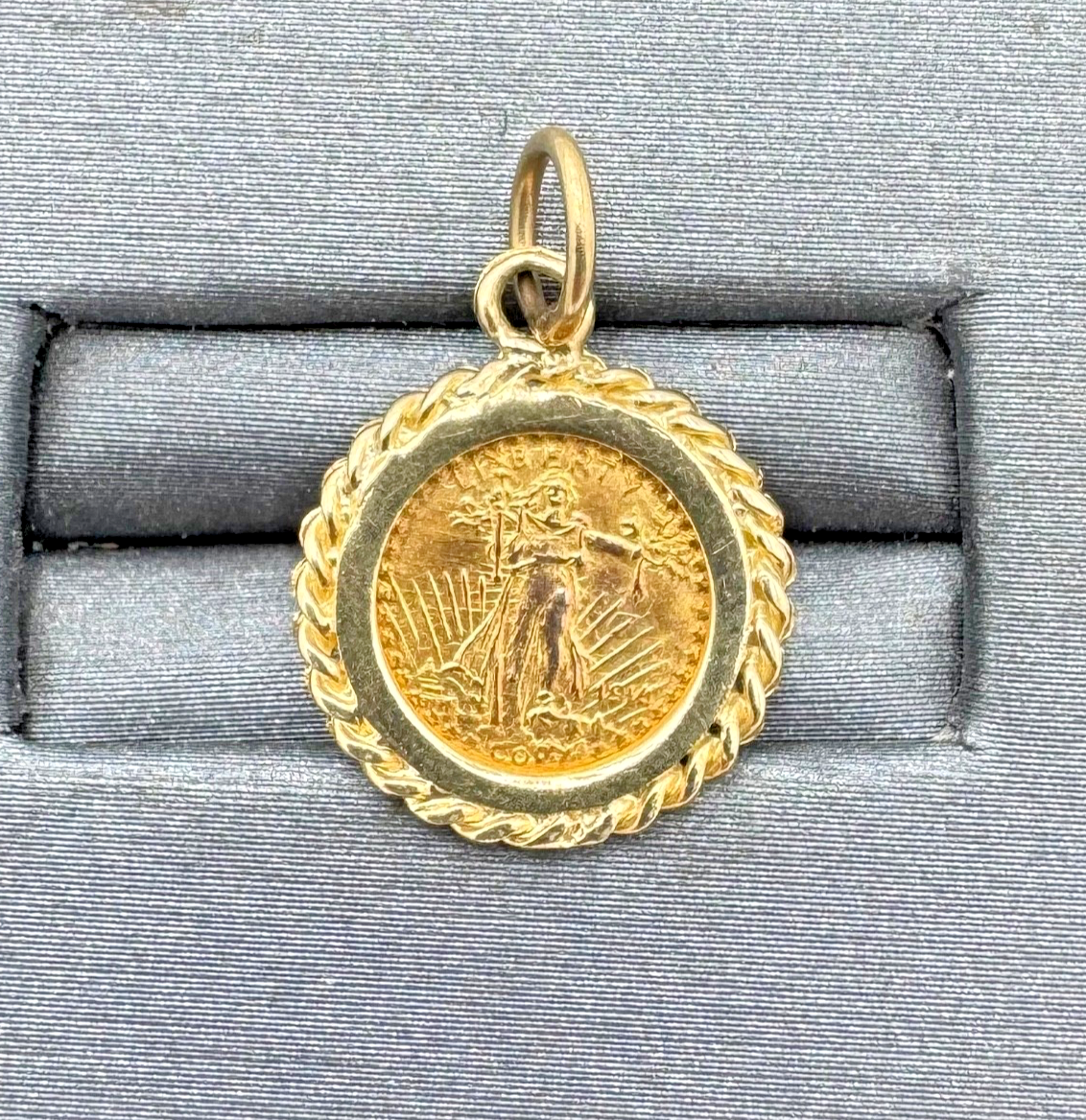 1914 Miniature Gaudens 9kt Gold Coin in 9kt Gold Pendant with 4mm Bale