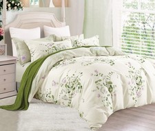 Cal King Size Graceful Print Cotton Bed Set:1 Duvet Cover 2 Pillow Shams e2867 