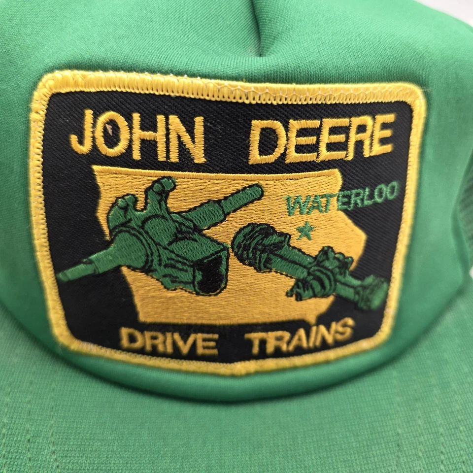 John Deere Waterloo Snapback Hat Patch Drive Trains USA Mesh Vintage Green JD - Image 2 of 4