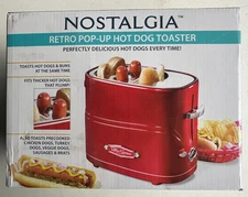 Nostalgia 2 Slot Hot Dog and Bun Toaster with Mini Tongs, Retro Toaster  Red