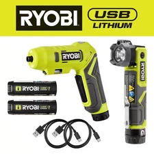 USB Lithium 2-Tool Combo Kit with Screwdriver, LED Flashlight, (2) 2.0 Ah USB Li