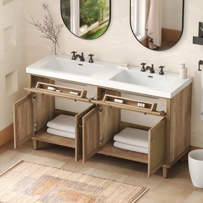 60 Inch Double Sink Vanity with SMC Sink Large Storage Soft Closing Doors