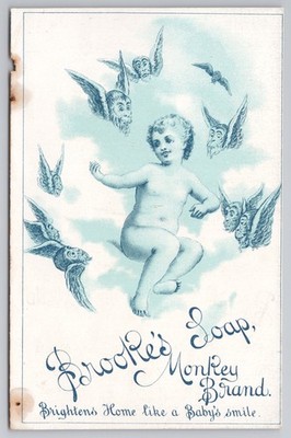 Brooke's Monkey Brand Seife Werbe Postkarte Baby Engel surreal 1900er