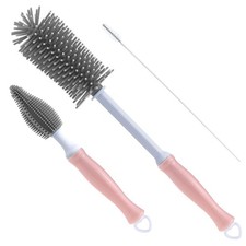 Silicone Cleaning Brush, 12" Long Handle Water Bottle Cleaner for Baby, Pink