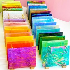 ILLUCKAI 36pc Iridescent Stained Glass Sheets - 6x4" Mosaic Tiles for DIY Crafts